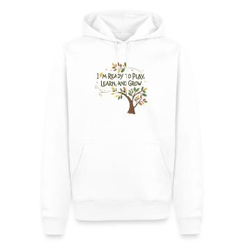 Spielend Lernen und Wachsen – Kindermotiv Design - Männer Premium Bio Hoodie - Weiß - Vorne - Nico (187cm)