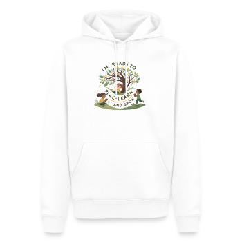 Spielend Lernen und Wachsen – Kindermotiv Design - Männer Premium Bio Hoodie - Weiß - Vorne - Nico (187cm)