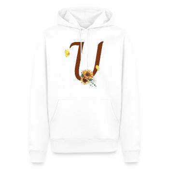 Lettre u tournesol papillon - Sweat à capuche Premium bio Homme - blanc - Devant - Nico (187cm)