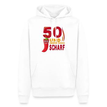 50. Geburtstag fünfzig und immer noch scharf heiss - Männer Premium Bio Hoodie - Weiß - Vorne - Nico (187cm)