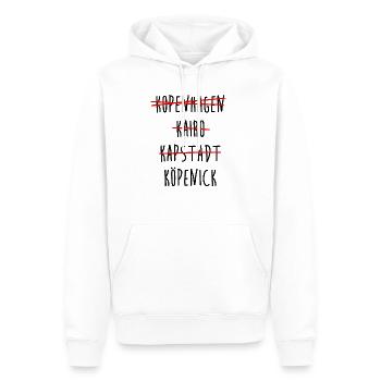 Köpenick - Berlin - Kopenhagen - Kairo - Kapstadt - Männer Premium Bio Hoodie - Weiß - Vorne - Nico (187cm)