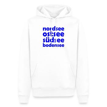 Bodensee - Südsee - Ostsee - Nordsee - Konstanz - Männer Premium Bio Hoodie - Weiß - Vorne - Nico (187cm)
