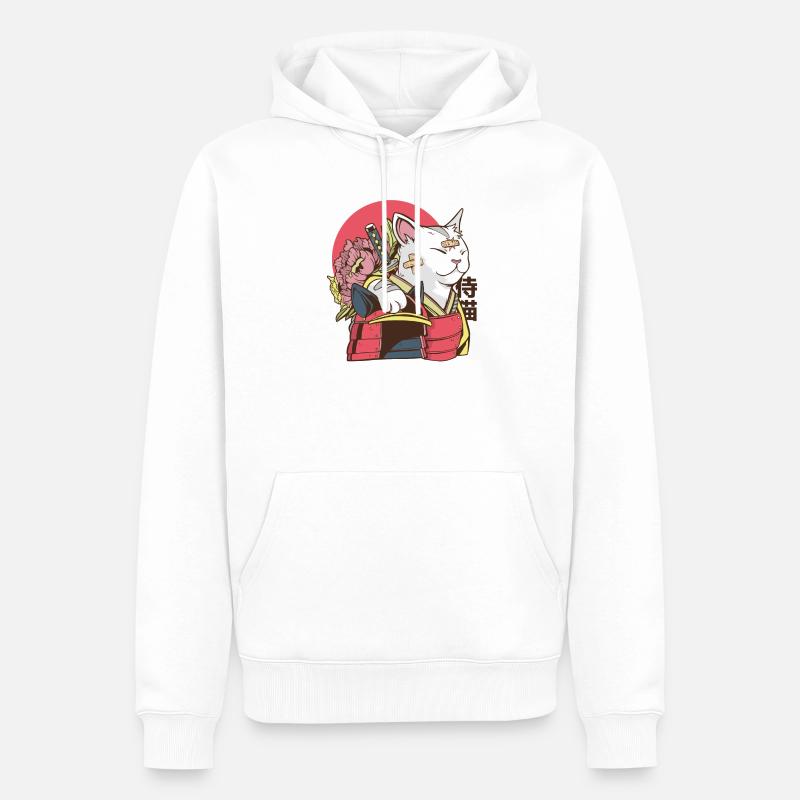 Chat samouraï - Chat vaporwave - Sweat à capuche Premium bio Homme - blanc