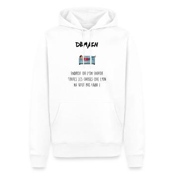 Demain - Sweat à capuche Premium bio Homme - blanc - Devant - Nico (187cm)