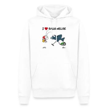 Saugwels - Männer Premium Bio Hoodie - Weiß - Vorne - Nico (187cm)
