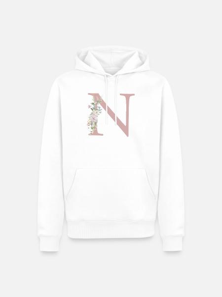 N Monogram, Floral, Personalizable - Men’s Premium Organic Hoodie - white
