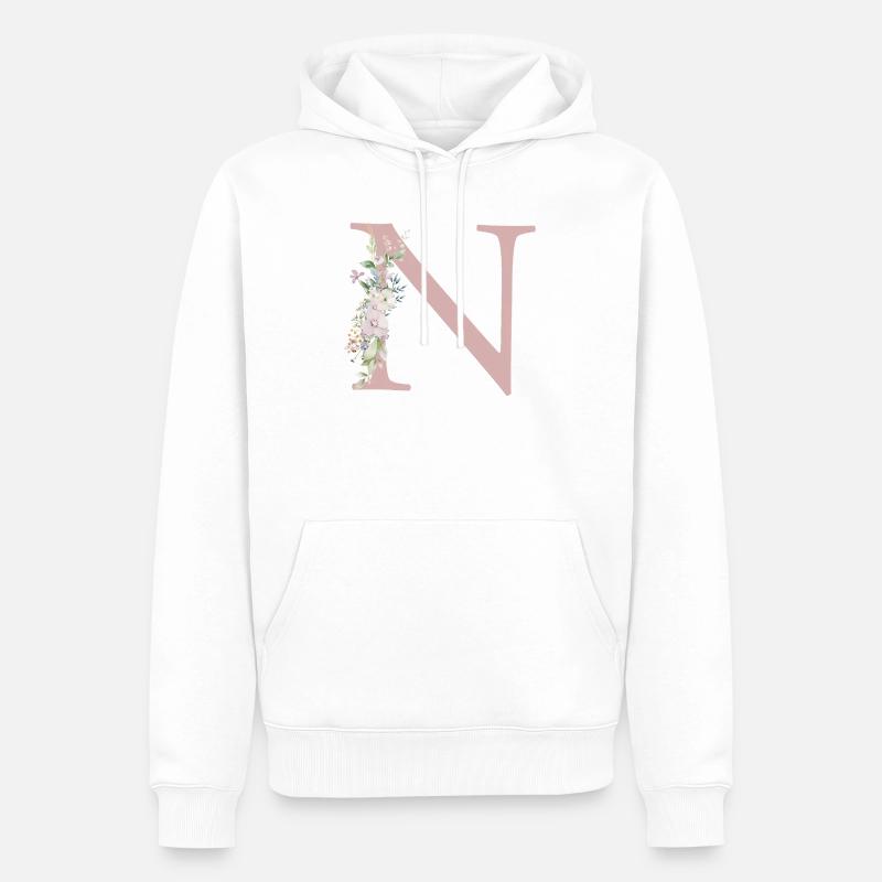 N Monogramm, Floral, personalisierbar - Männer Premium Bio Hoodie - Weiß
