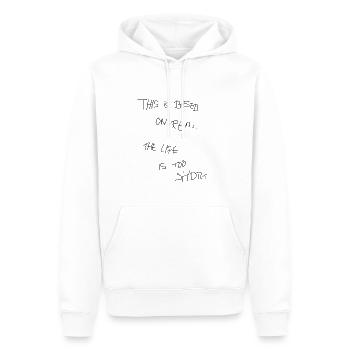 THIS BASED ON REAL THE LIFE IS TOO SHORT - Männer Premium Bio Hoodie - Weiß - Vorne - Nico (187cm)