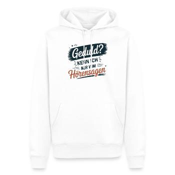 Patience? I only know it from hearsay – statement - Men’s Premium Organic Hoodie - white - Front - Nico (187cm)