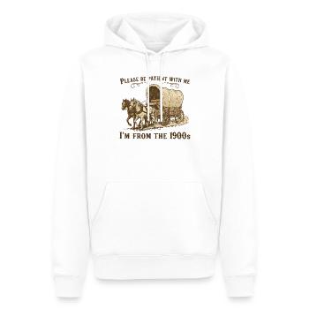 Bitte haben Sie Geduld mit mir, ich komme aus den  - Männer Premium Bio Hoodie - Weiß - Vorne - Nico (187cm)