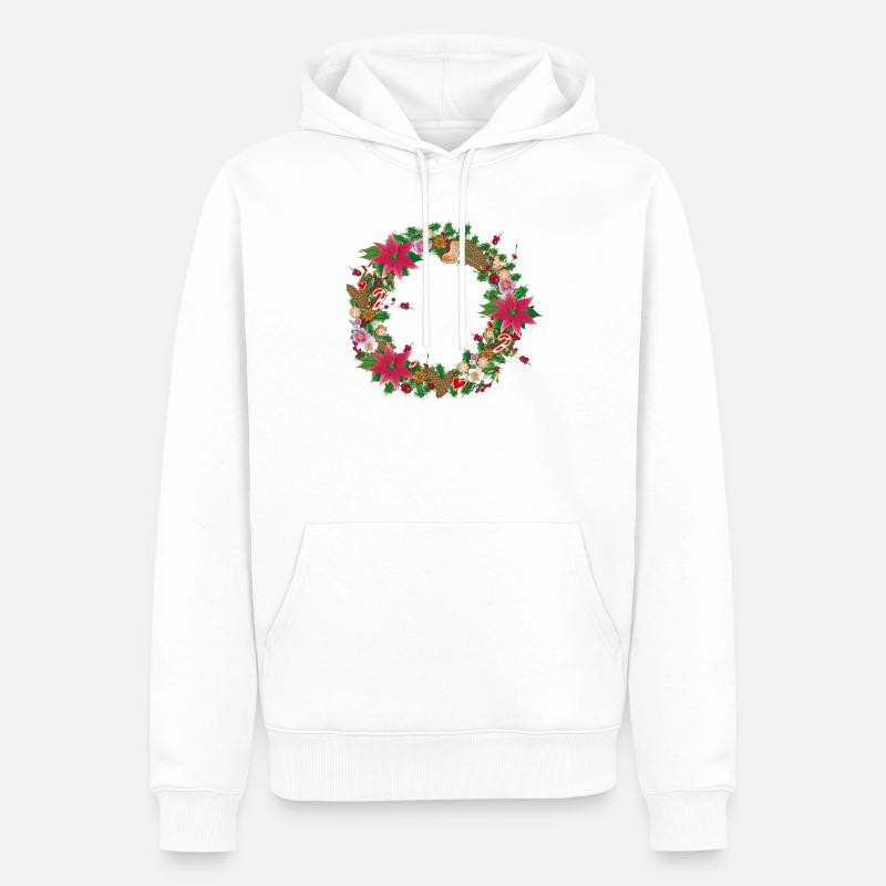 Üppig geschmückter Weihnachtskranz mit Deko - Männer Premium Bio Hoodie - Weiß