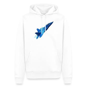 Blauer Geometrie Düsenjet - Männer Premium Bio Hoodie - Weiß - Vorne - Nico (187cm)