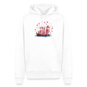 Schweinchen im Schlammherz - Männer Premium Bio Hoodie - Weiß - Vorne - Nico (187cm)