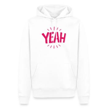 Yeah Pink Schriftzug mit Strahlen - Männer Premium Bio Hoodie - Weiß - Vorne - Nico (187cm)