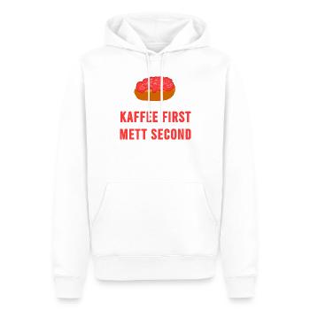 Kaffee first Mett second Frühstück Mettbrötchen - Männer Premium Bio Hoodie - Weiß - Vorne - Nico (187cm)