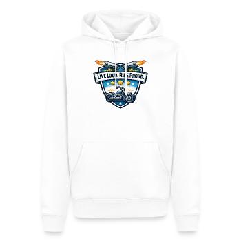 Vis bruyamment. Conduisez fièrement. - Sweat à capuche Premium bio Homme - blanc - Devant - Nico (187cm)
