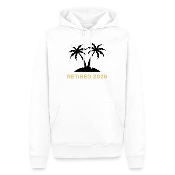 Retired 2026 Pension Palm Trees Logo - Men’s Premium Organic Hoodie - white - Front - Nico (187cm)