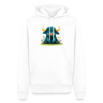 Yak bleu dans une mer de fleurs - Sweat à capuche Premium bio Homme - blanc - Devant - Nico (187cm)