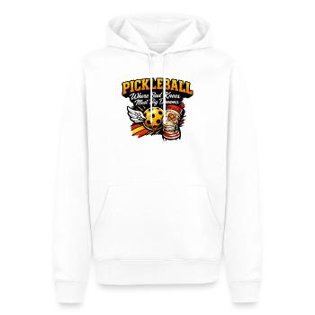 Grands rêves au pickleball, puissance des genoux - Sweat à capuche Premium bio Homme - blanc - Devant - Nico (187cm)