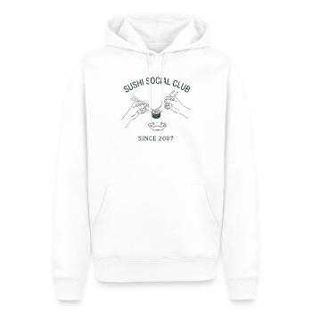 Club social de sushi Maki Roll depuis 2007 style japonais - Sweat à capuche Premium bio Homme - blanc - Devant - Nico (187cm)