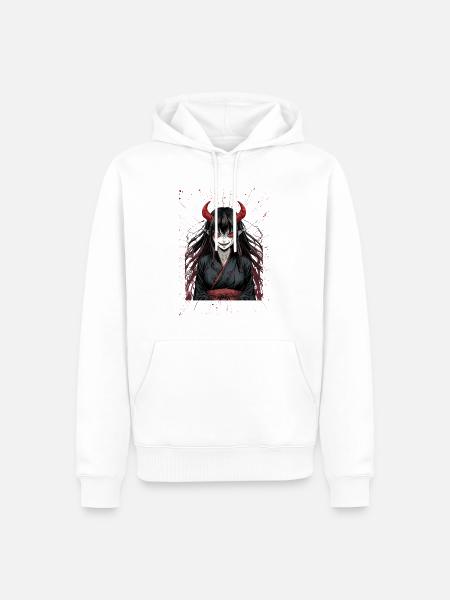 Dämonische Kimonoheldin mit roten Hörnern - Männer Premium Bio Hoodie - Weiß