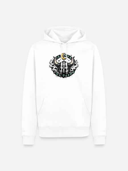 Mondhorn Viking Helm Runen - Männer Premium Bio Hoodie - Weiß