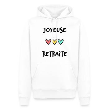 RETRAITE. BONNE RETRAITE. JOYEUSE RETRAITE - Sweat à capuche Premium bio Homme - blanc - Devant - Nico (187cm)