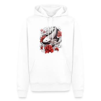 Koi Fisch mit Blüten | Japanisches Design - Männer Premium Bio Hoodie - Weiß - Vorne - Nico (187cm)