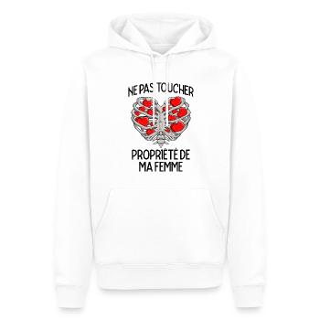 Ne Pas Toucher Cadeau Saint Valentin Couple Humour - Sweat à capuche Premium bio Homme - blanc - Devant - Nico (187cm)