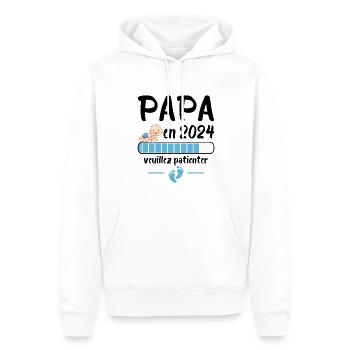 Cadeau Papa Annonce Grossesse Futur Père 2024 - Sweat à capuche Premium bio Homme - blanc - Devant - Nico (187cm)