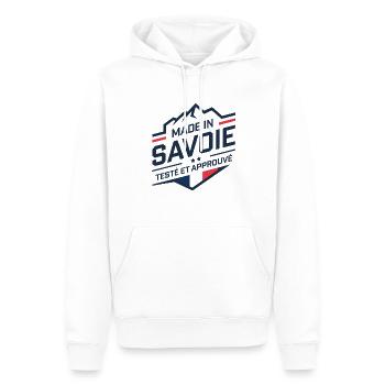 Made in Savoie getesteter und bewährter savoyischer Humor - Männer Premium Bio Hoodie - Weiß - Vorne - Nico (187cm)