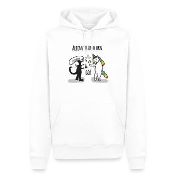 Aliens vs. licorne - Sweat à capuche Premium bio Homme - blanc - Devant - Nico (187cm)