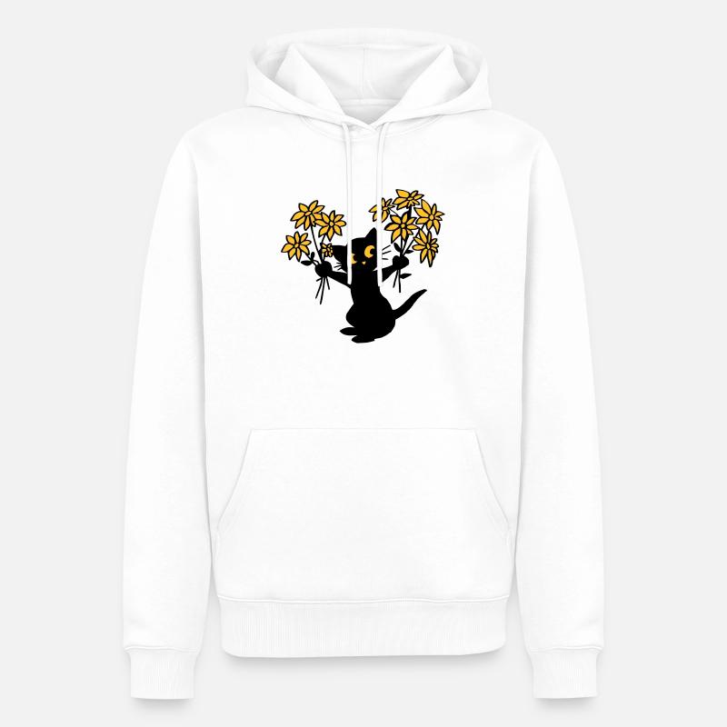 Le chat aux fleurs - Sweat à capuche Premium bio Homme - blanc