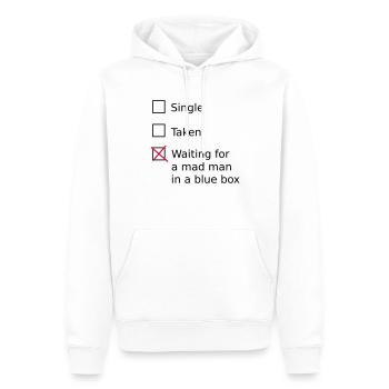 Single Taken Waiting for a mad man in a blue box - Sweat à capuche Premium bio Homme - blanc - Devant - Nico (187cm)