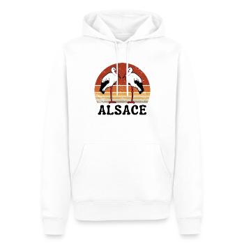 Alsace cigognes Sunset rétro vintage - Sweat à capuche Premium bio Homme - blanc - Devant - Nico (187cm)