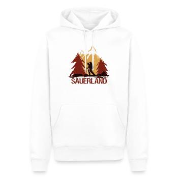 Sauerland Merch | Dorfkind Wandern Wintersport - Männer Premium Bio Hoodie - Weiß - Vorne - Nico (187cm)