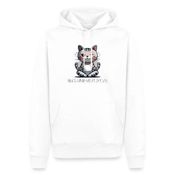 Eine Katze im Lotussitz mit Slogan - Männer Premium Bio Hoodie - Weiß - Vorne - Nico (187cm)
