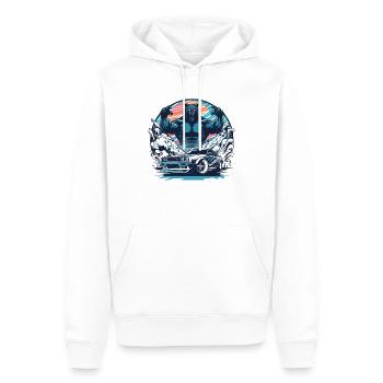Auto im japanischen Stil hinter Monster und Regenbogen, JDM - Männer Premium Bio Hoodie - Weiß - Vorne - Nico (187cm)