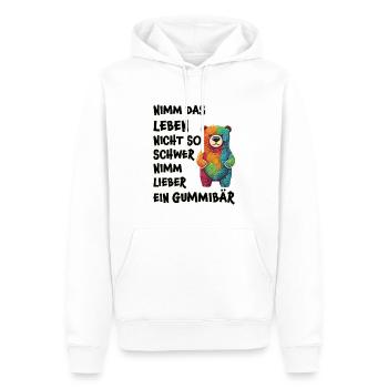Ne prends pas la vie si durement, ours en gélatine - Sweat à capuche Premium bio Homme - blanc - Devant - Nico (187cm)