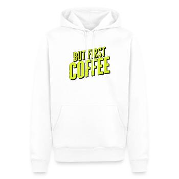 But first Coffee - Kaffeeliebhaber Spruch - Männer Premium Bio Hoodie - Weiß - Vorne - Nico (187cm)