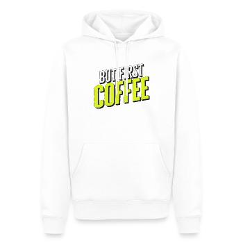 But first Coffee - Kaffeeliebhaber Spruch - Männer Premium Bio Hoodie - Weiß - Vorne - Nico (187cm)