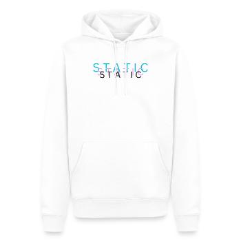 Static – Minimalistisches Glitch Typografie Design - Männer Premium Bio Hoodie - Weiß - Vorne - Nico (187cm)