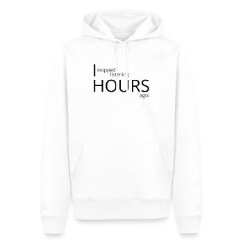I stopped listening hours ago - Men’s Premium Organic Hoodie - white - Front - Nico (187cm)