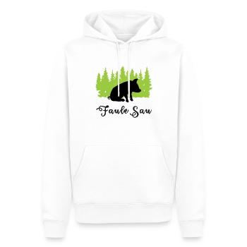 "Faule Sau: Gemütliche Auszeit" - Männer Premium Bio Hoodie - Weiß - Vorne - Nico (187cm)