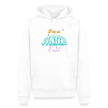 Fucus, Overcome, Excel typography - Men’s Premium Organic Hoodie - white - Front - Nico (187cm)