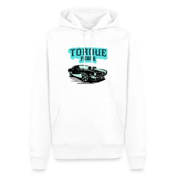 „Torque Power“ Muscle Car - Männer Premium Bio Hoodie - Weiß - Vorne - Nico (187cm)