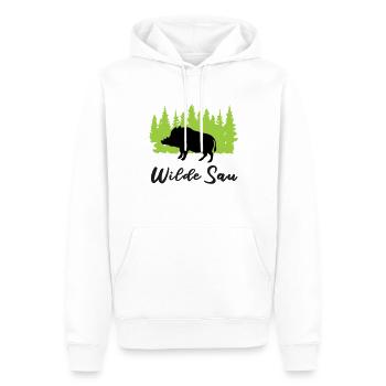 "Wilde Sau: Ursprüngliche Wildheit" - Männer Premium Bio Hoodie - Weiß - Vorne - Nico (187cm)