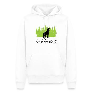 "Einsamer Wolf: Mystische Einzelgängigkeit" - Männer Premium Bio Hoodie - Weiß - Vorne - Nico (187cm)