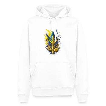 Ukraine, Liberté, Fort, Pas de guerre - Sweat à capuche Premium bio Homme - blanc - Devant - Nico (187cm)