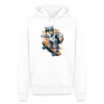 Cooler Katzen-Skate - Männer Premium Bio Hoodie - Weiß - Vorne - Nico (187cm)